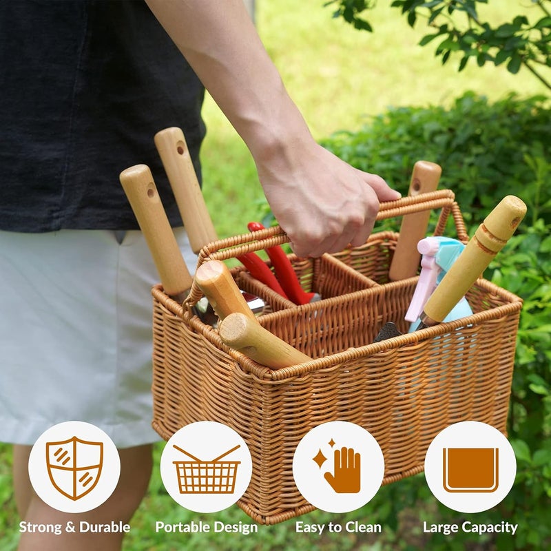 SOLIGT Garden Tools Set with Basket, Heavy Duty Stainless Steel Gardening Hand Tool with Wood Handle, Pruning Shears, Gloves - Perfect Gardening Gifts Planting Supplies for Women Men - Image 4